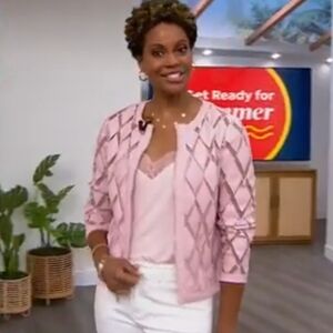 Colleen Lopez Modern Faux Leather & Mesh Diamond Jacket 1X Rose Colleen Lopez